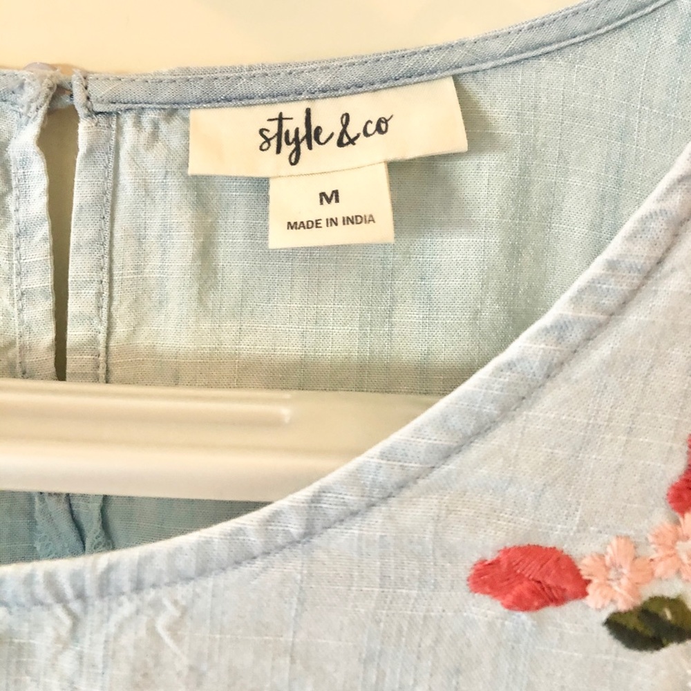 Light Blue Floral Embroidered Ruffle Top - Picture 5 of 10